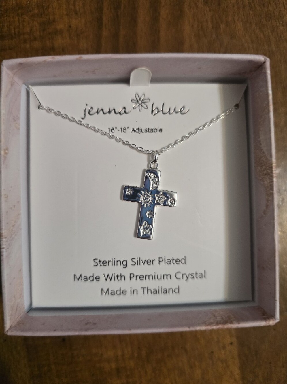 Silver-Plated Blue Cross Necklace with Crystal Accents